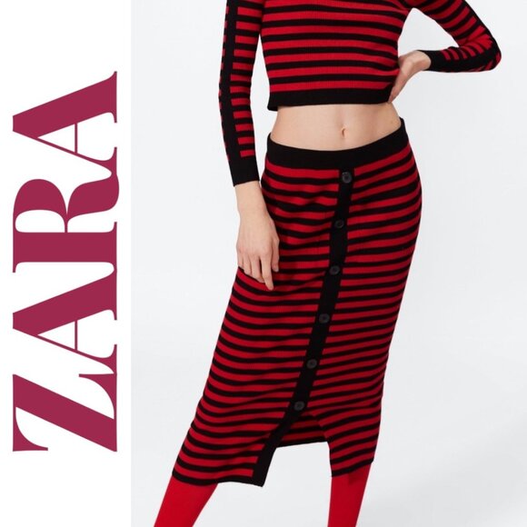 ZARA NAUTICAL STRIPED KNIT STRETCHY SWEATER FALL RED BLACK, SIZE L - Picture 6 of 9